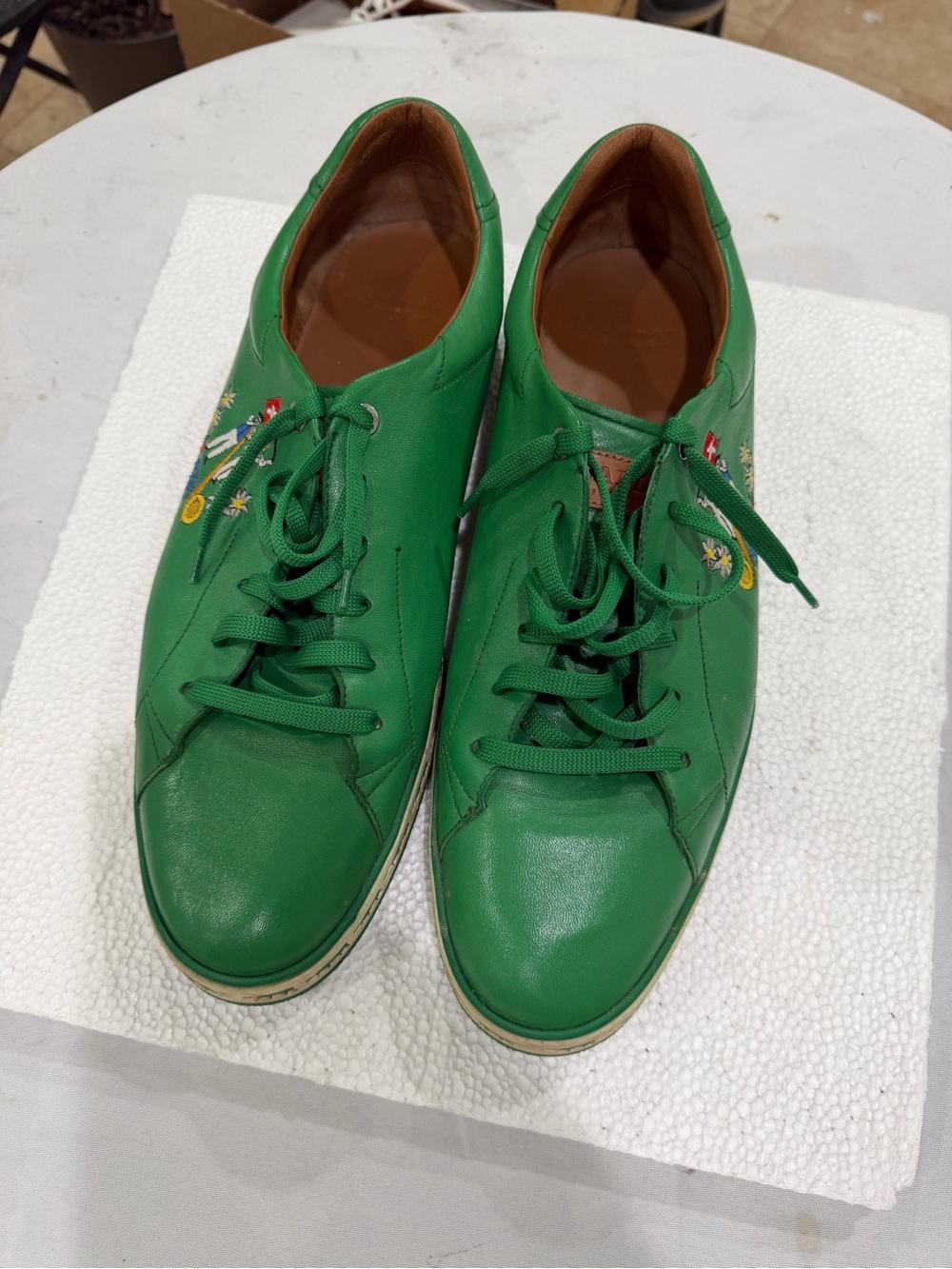 Bally Green Leather Lace-Up Sneakers with Embroidered Crest - Picture 6 of 9